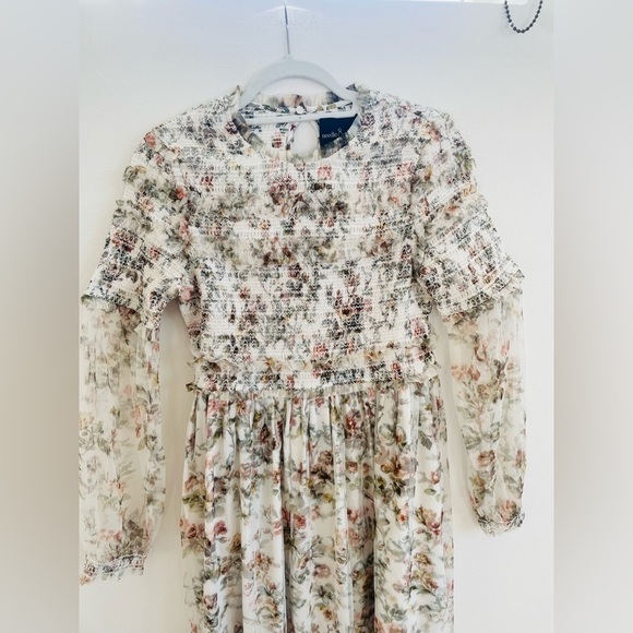 Needle & thread Ivory green garland floral smocked midi dress 10 - Picture 4 of 9